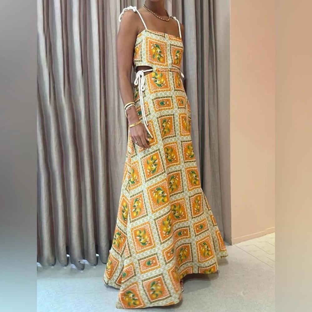 HP Amalfi Coast Orange and Yellow Patterned Linen Rope Maxi Dress🍋